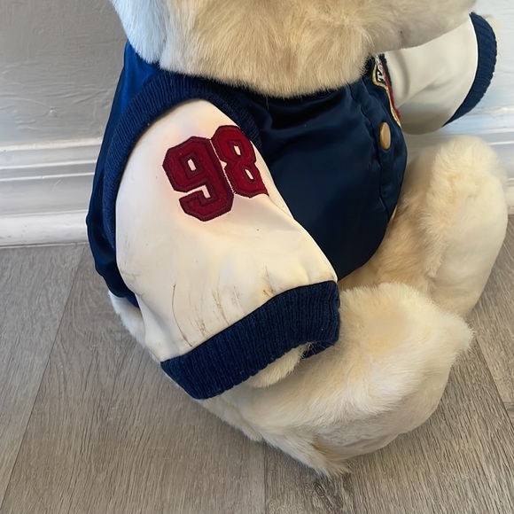 Vintage 1998 TEAM SANTA White Christmas Bear 15" Plush Blue Snap Jacket - Picture 4 of 10